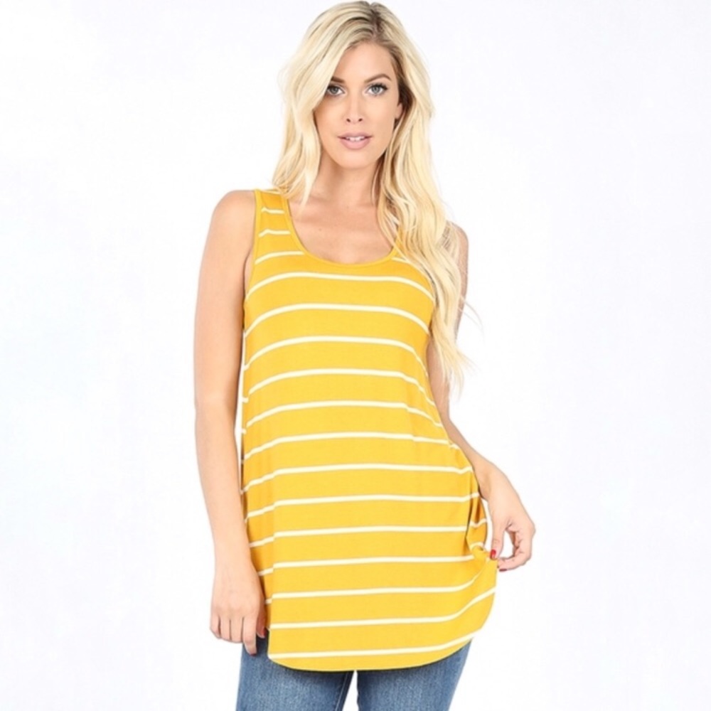 mustard yellow soft stripped tank large - Picture 1 of 3